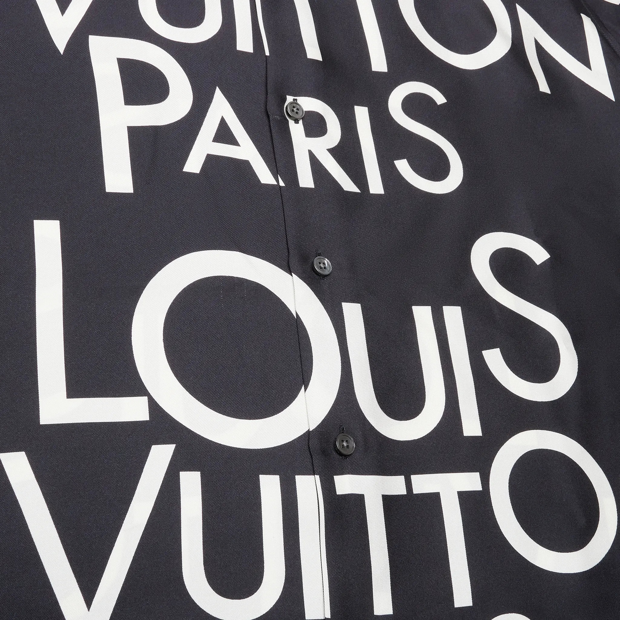 Detail view of Louis Vuitton Typography Silk Navy White Shirt